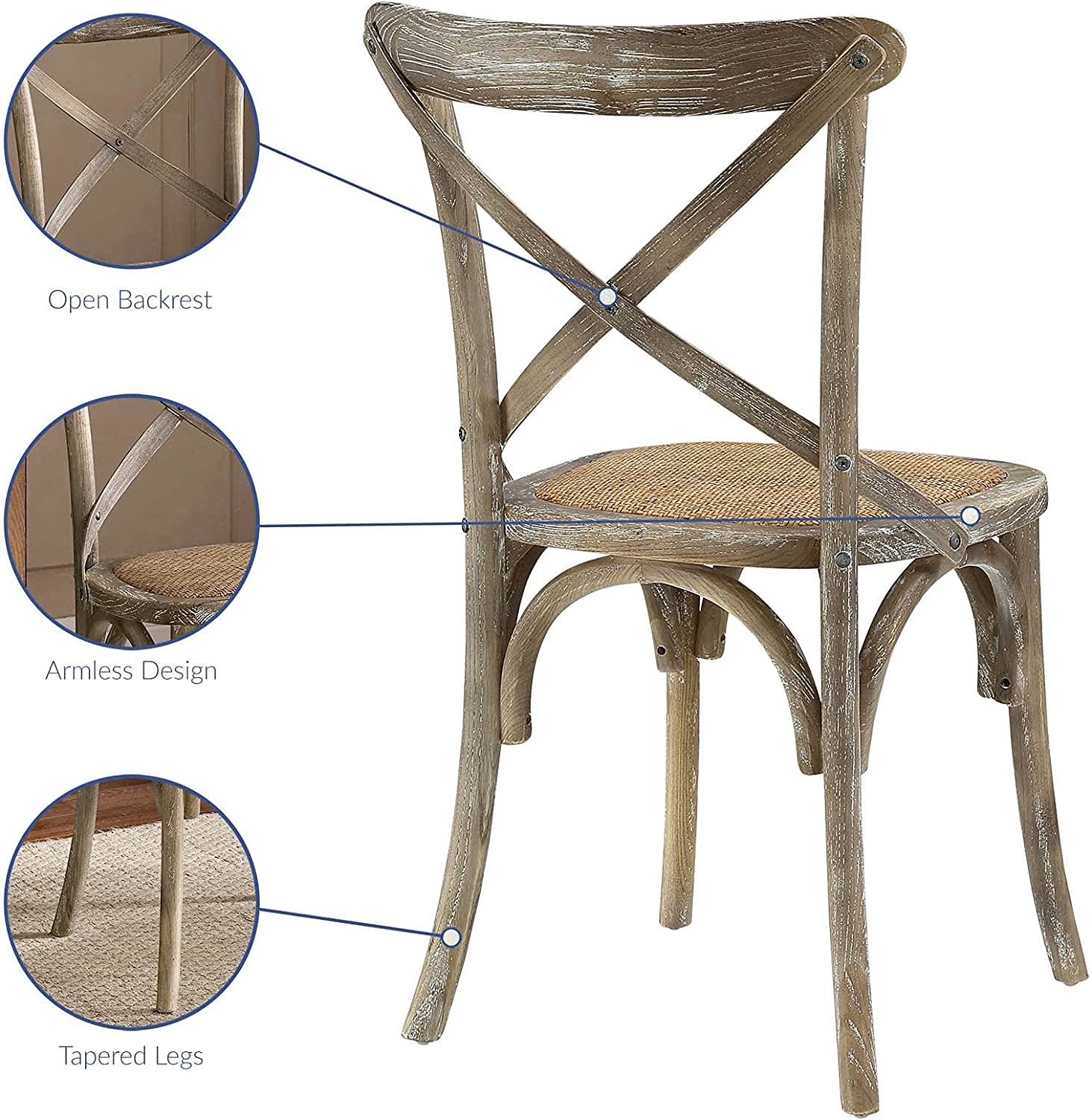 Modway Gear Rustic Modern Farmhouse Elm Wood Rattan Dining Chair in Gray