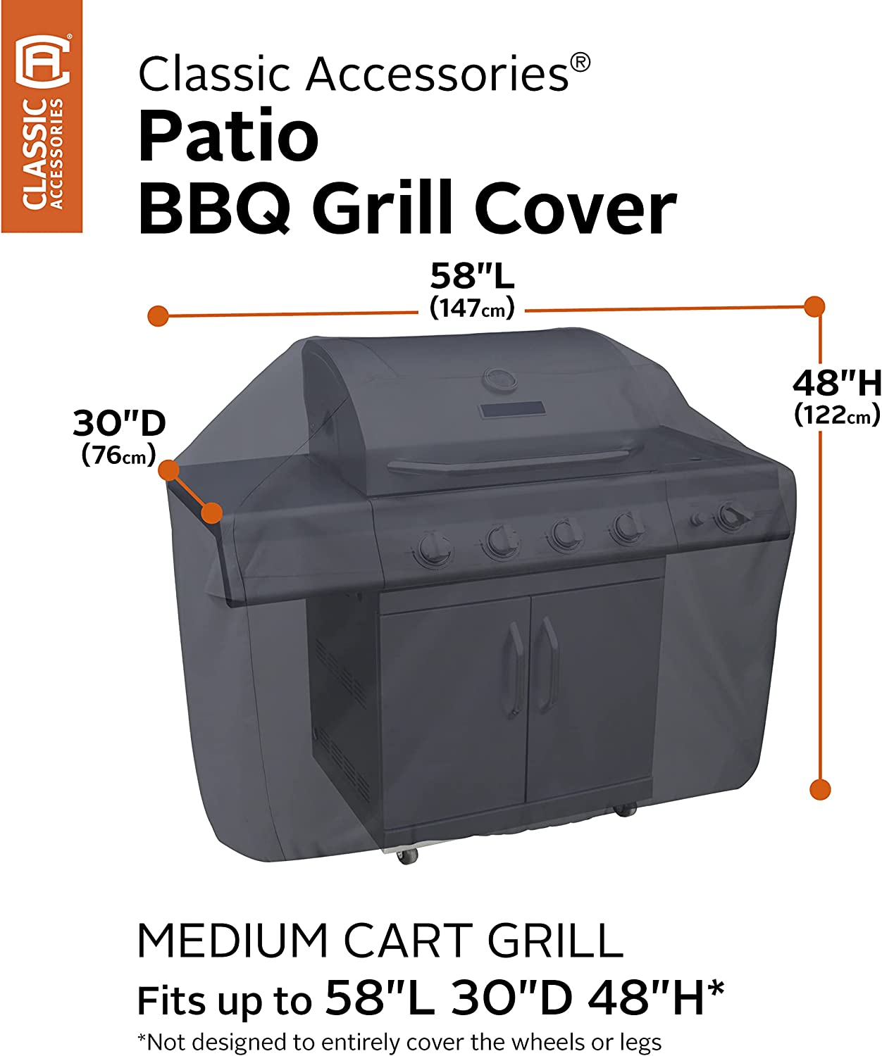 Classic Accessories Water-Resistant 58 Inch BBQ Grill Cover
