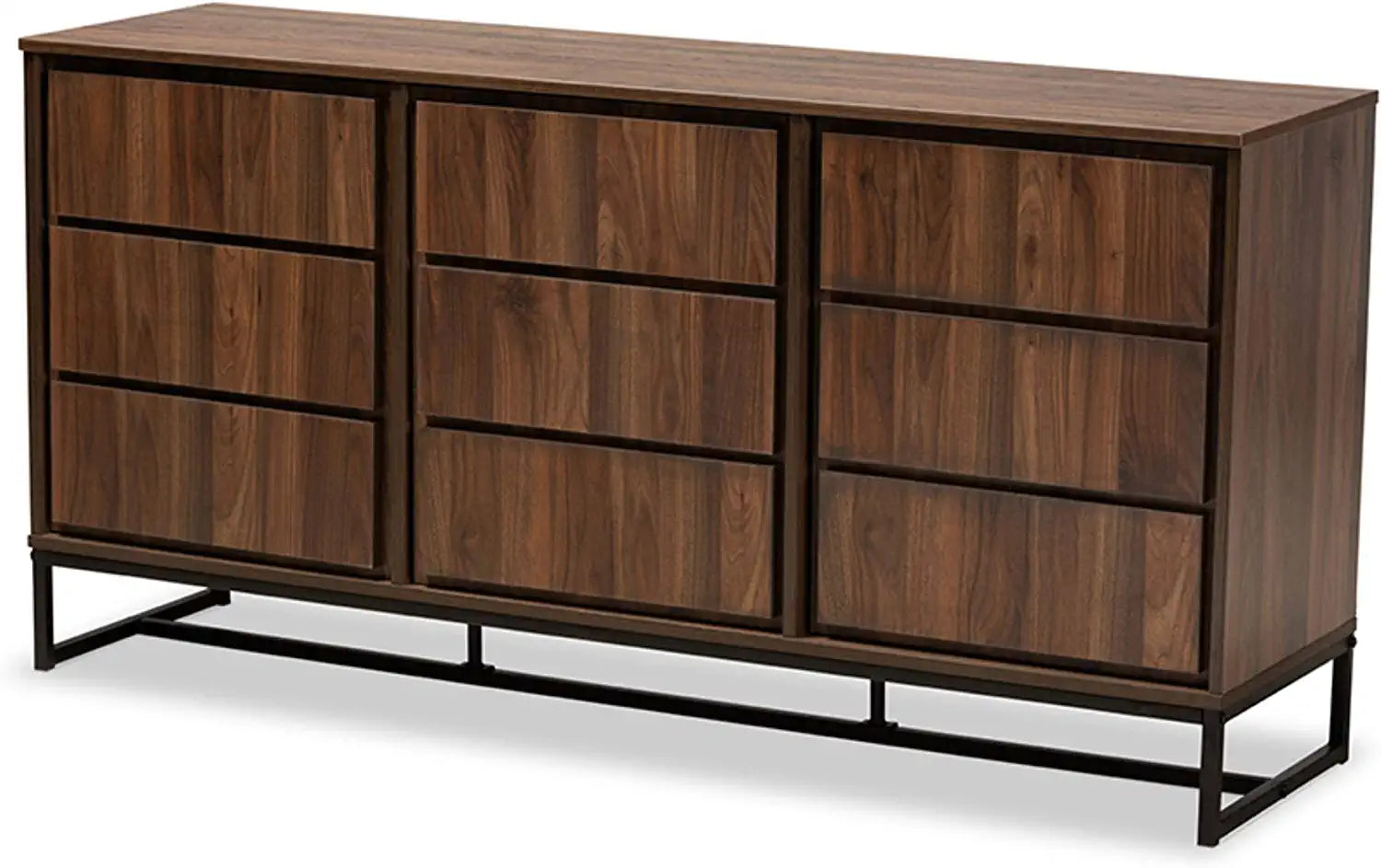 Baxton Studio Neil Modern and Contemporary Walnut Brown Finished Wood and Black Finished Metal 3-Door Dining Room Sideboard Buffet