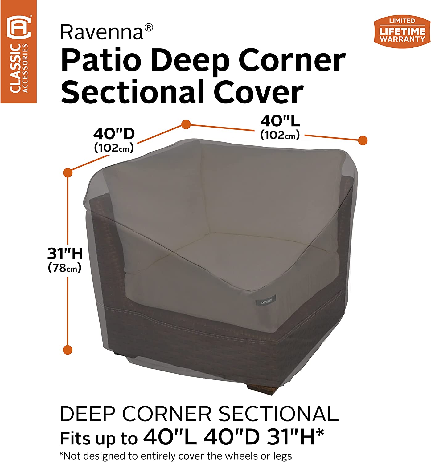 Classic Accessories Ravenna Water-Resistant 40 Inch Patio Deep Seated Corner Sectional Cover, Patio Furniture Covers