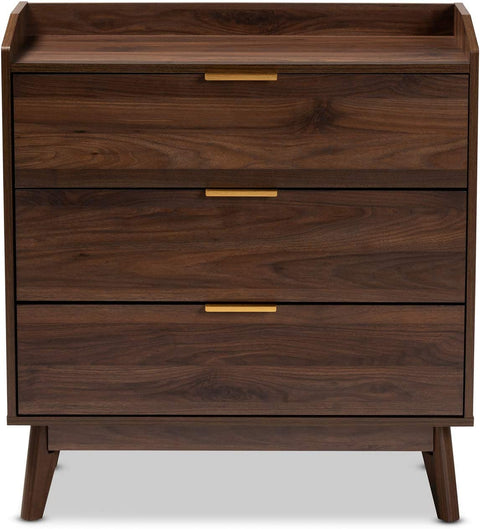 Baxton Studio Lena Mid-Century Modern Walnut Brown Finished 3-Drawer Wood Chest