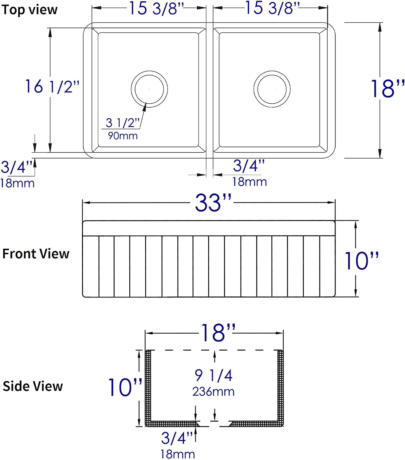 Alfi brand ABF3318D-W Kitchen Sink, White