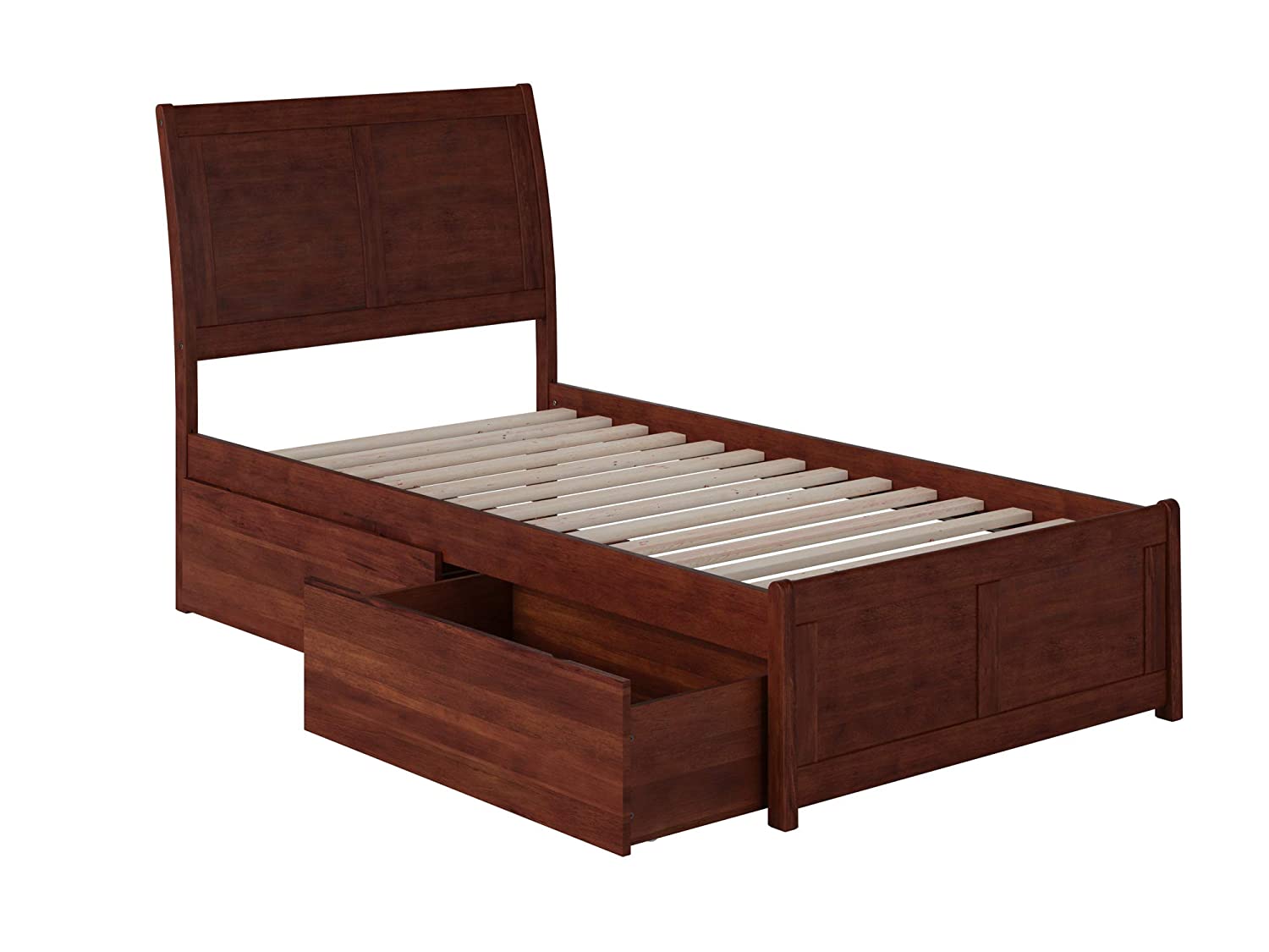 AFI Portland Platform Matching Footboard and Turbo Charger with Urban Bed Drawers, Twin, Walnut