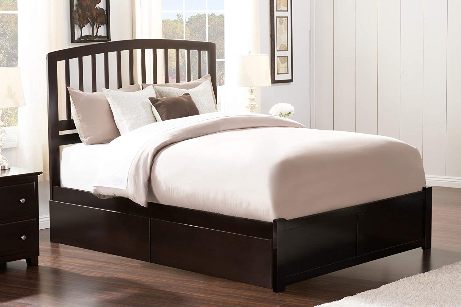 Richmond Queen Platform Bed with Flat Panel Footboard and Turbo Charger with Urban Bed Drawers in Espresso