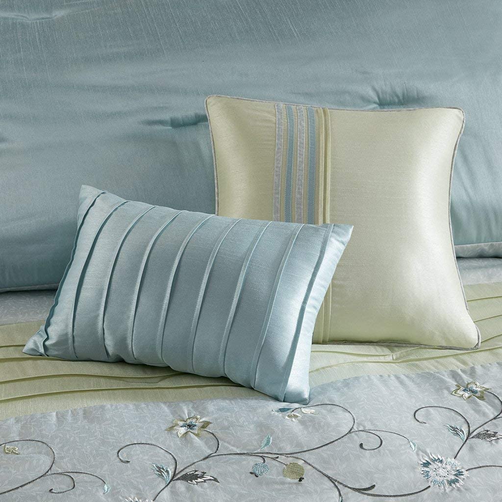 Madison Park Serene Duvet Cover Full/Queen Size - Aqua, Embroidered Duvet Cover Set ‚Äì 6 Piece ‚Äì Faux Silk Light Weight Bed Comforter Covers