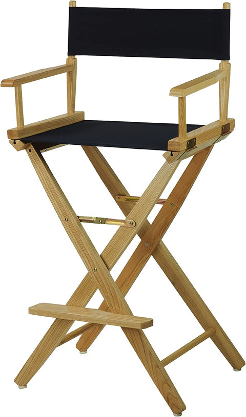 Extra-Wide Premium 30 Directors Chair Natural Frame W/Navy Color Cover