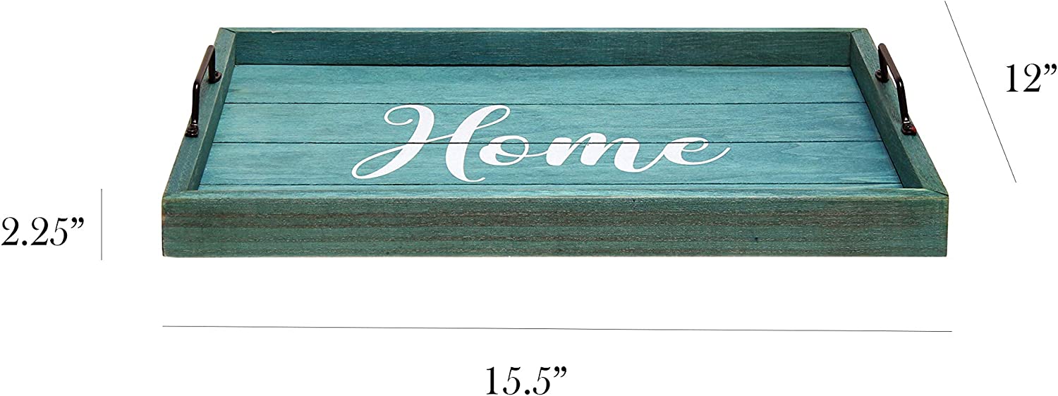 Elegant Designs HG2000-BHW Coastal Beach Decorative Wood Serving Tray w/ Handles, 15.50‚Äù x 12‚Äù, Blue Wash Home