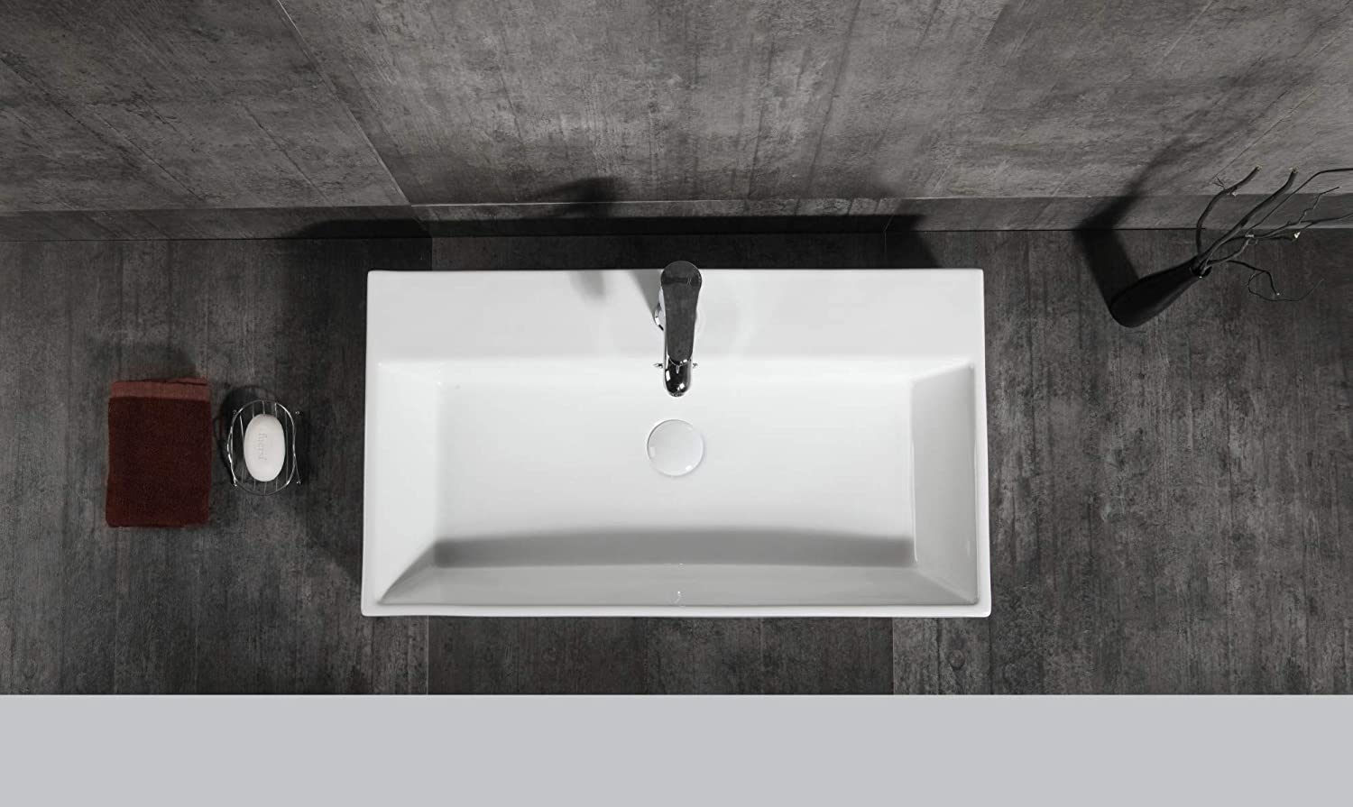 Adelmo Over the Counter Vessel Ceramic Basin Sink, Glossy White