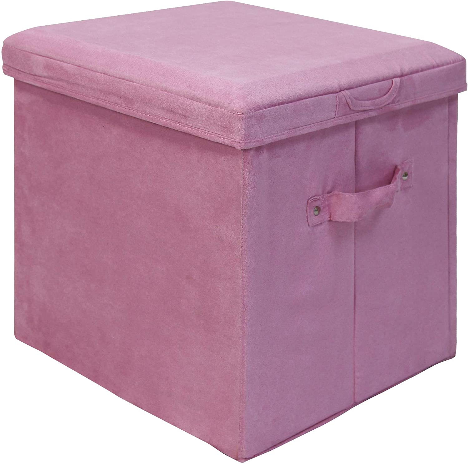 Casual Home Seat Pad Folding Storage Ottoman. Micro Suede Cover, Pink