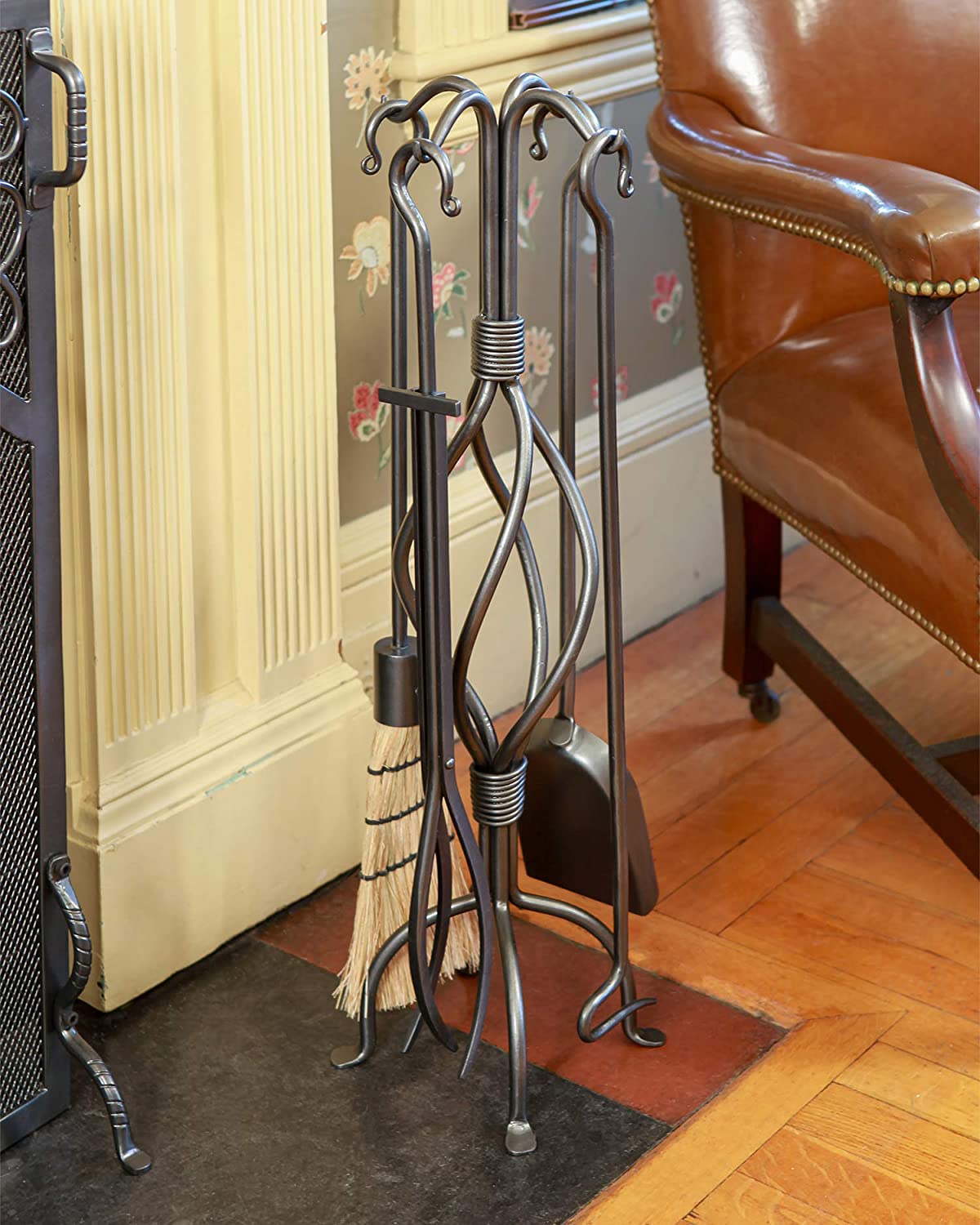 Minuteman International Helix 5-piece Wrought Iron Fireplace Tool Set