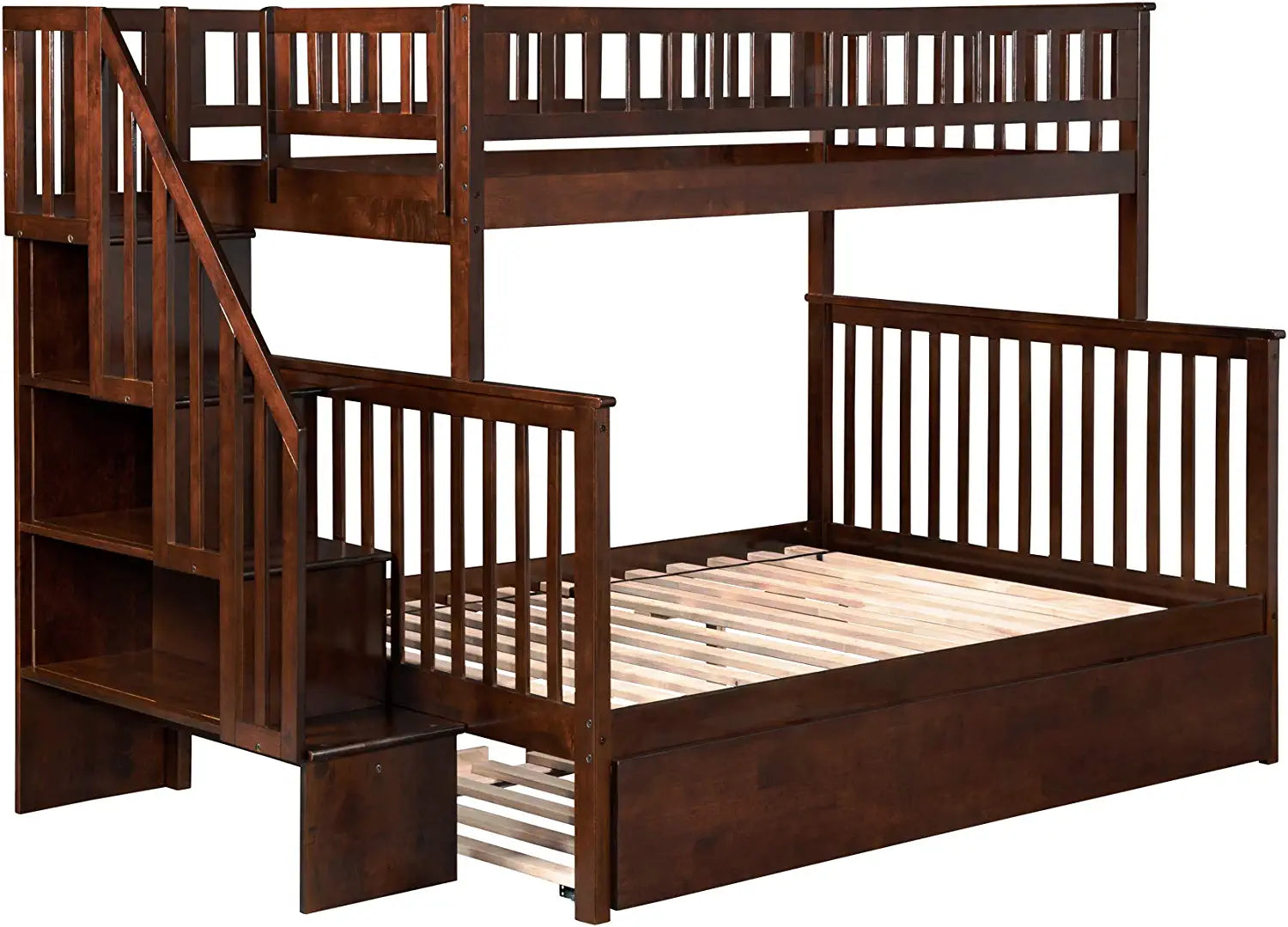 AFI Woodland Staircase Bunk with Turbo Charger and Twin Size Urban Trundle, Full, Walnut