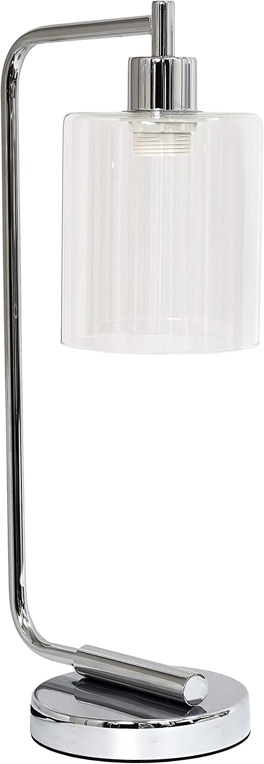 Simple Designs LD1036-CHR Bronson Antique Style Industrial Iron Lantern Desk Lamp with Glass Shade, Chrome