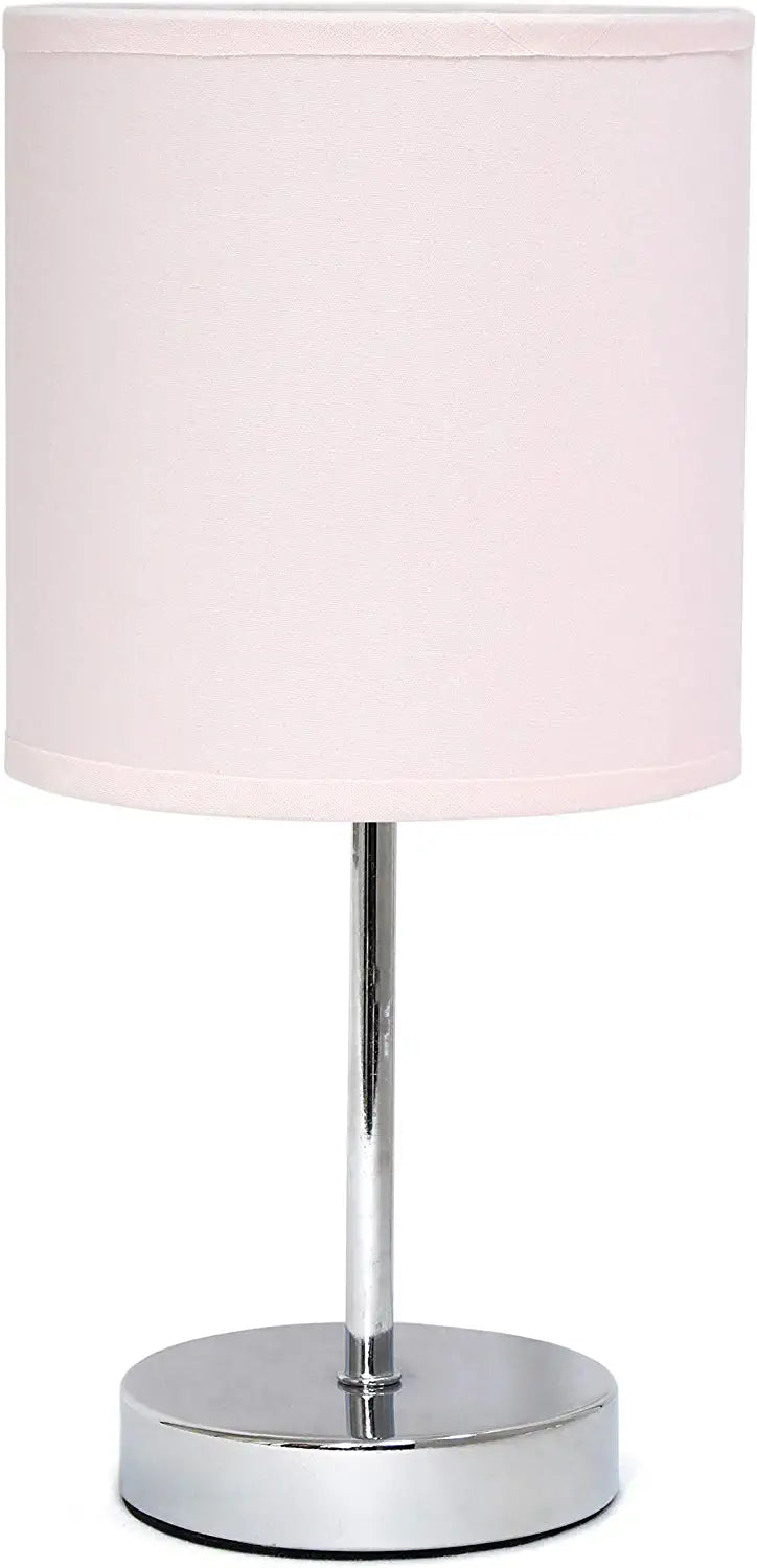 Simple Designs Chrome Mini Basic Table Lamp with Fabric Shade, White