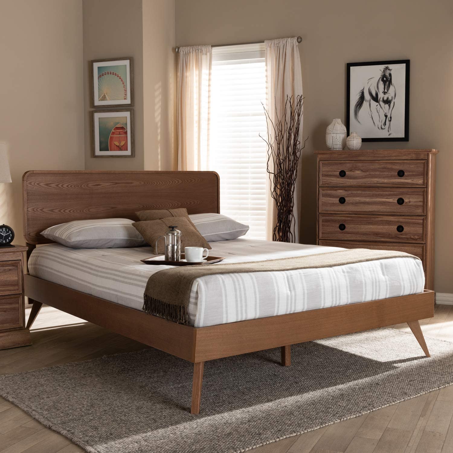 Baxton Studio Demeter Mid-Century Modern Walnut Brown Finished Wood Full Size Platform Bed