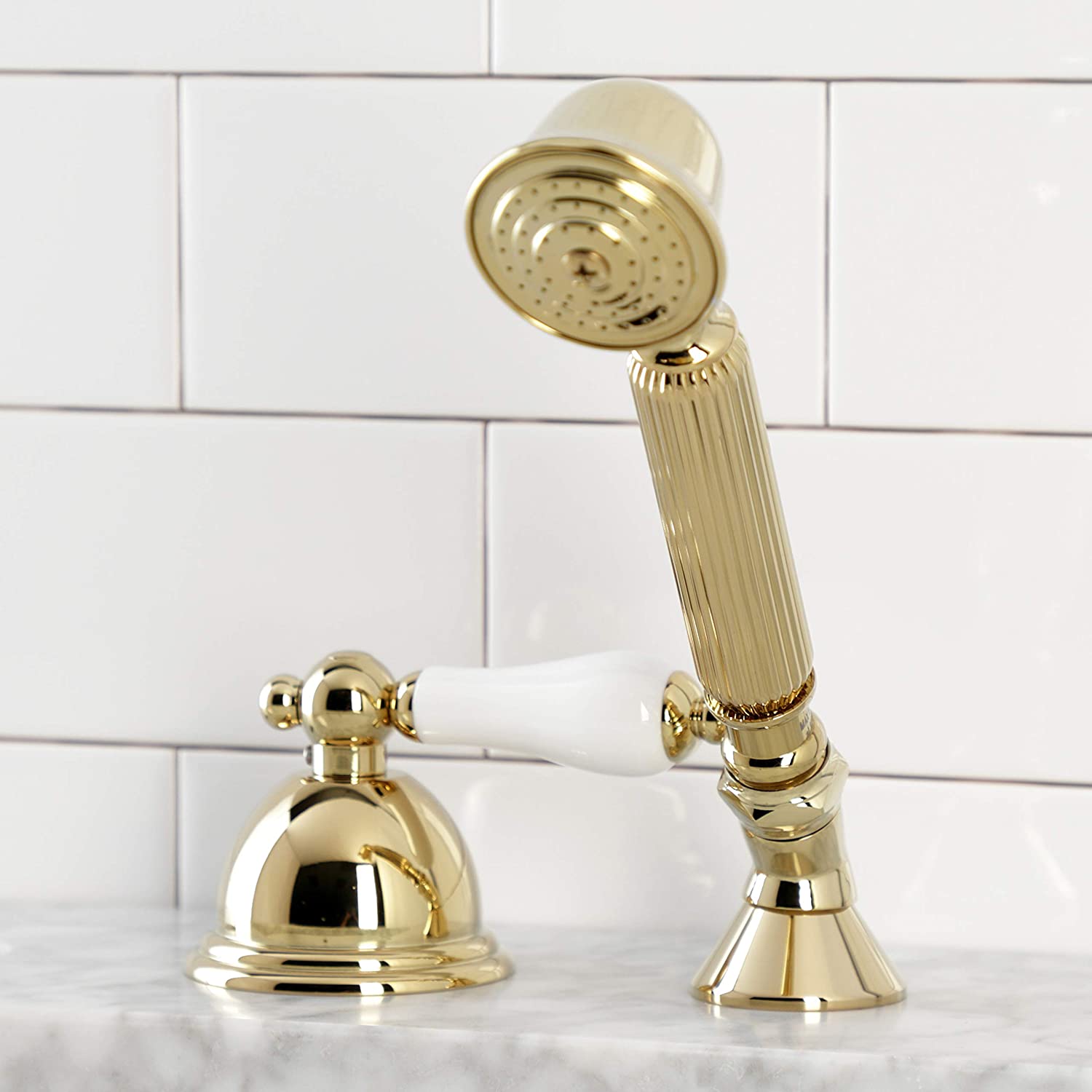 Kingston Brass KSK3352PLTR Vintage Deck Mount Hand Shower with Diverter for Roman Tub Faucet, Polished Brass