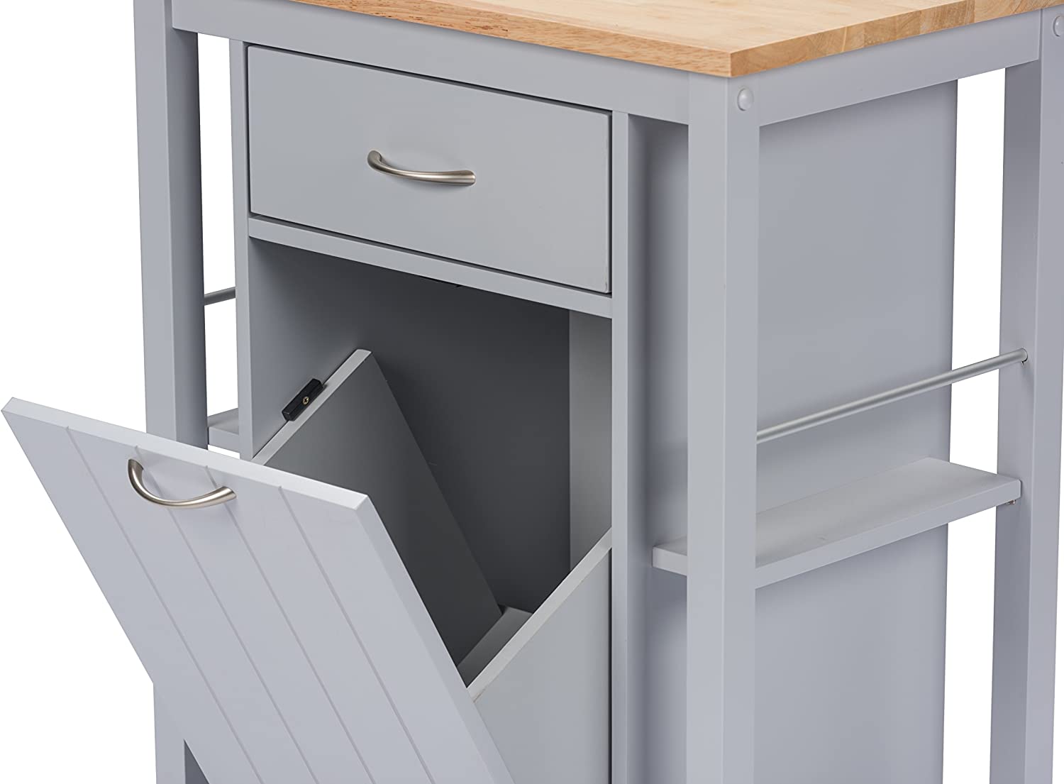 Baxton Studio Yonkers Contemporary Kitchen Cart with Wood Top, Light Grey