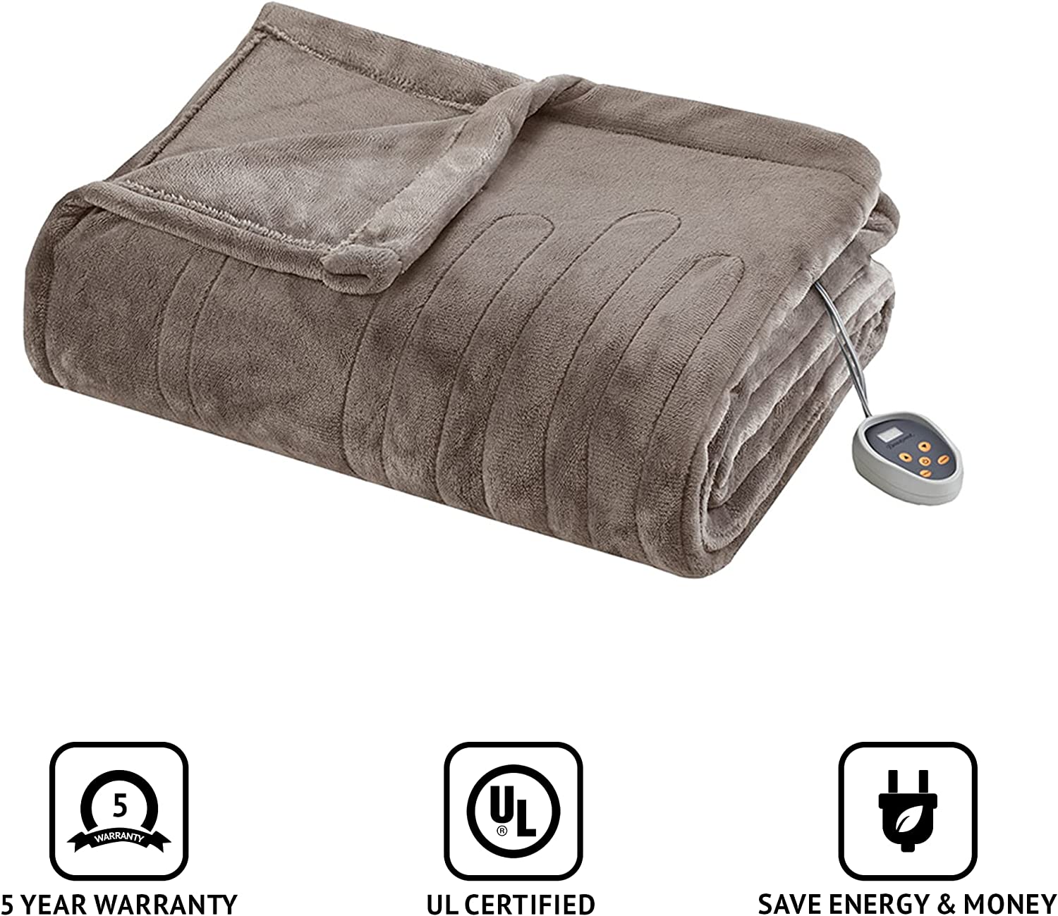 Beautyrest Plush Electric Blanket for Cold Weather, Fast Heating, Auto Shut Off, Virtually Zero EMF, Multi Heat Setting, UL Certified, Machine Washable, Mink Full (84 inx80 in)