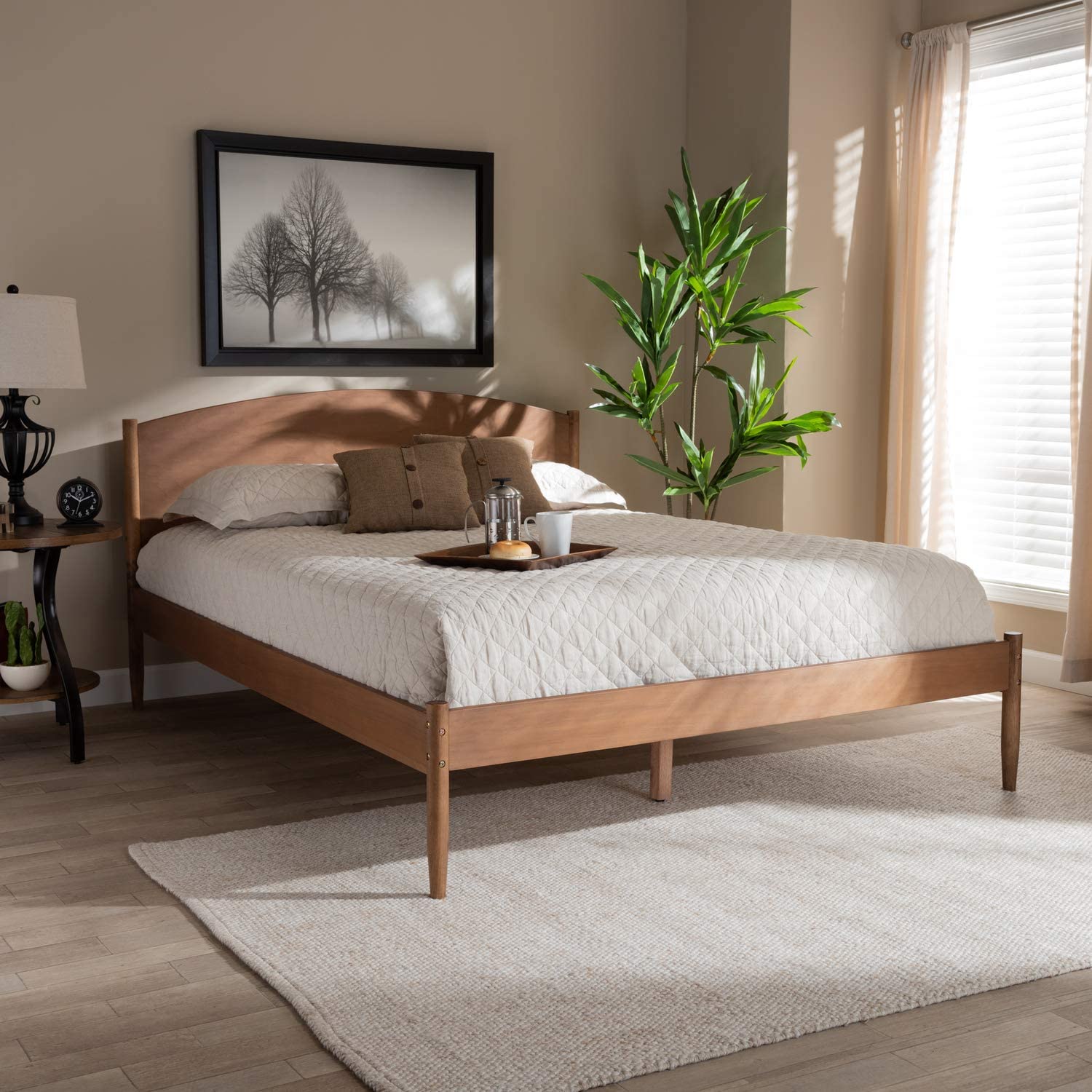 Baxton Studio Leanora Mid-Century Modern Ash Wanut Finished Queen Size Wood Platform Bed