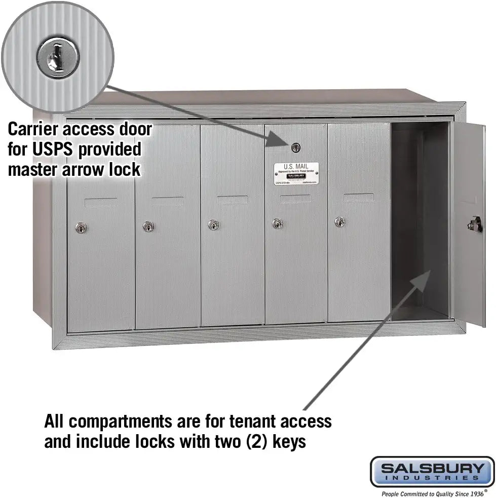 Salsbury Industries 3506ARU Recessed Mounted Vertical Mailbox with 6 Doors and USPS Access, Aluminum