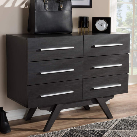 Baxton Studio Auburn 6-Drawer Dresser Brown//Dark Wood/Mid-Century/Particle Board/MDF