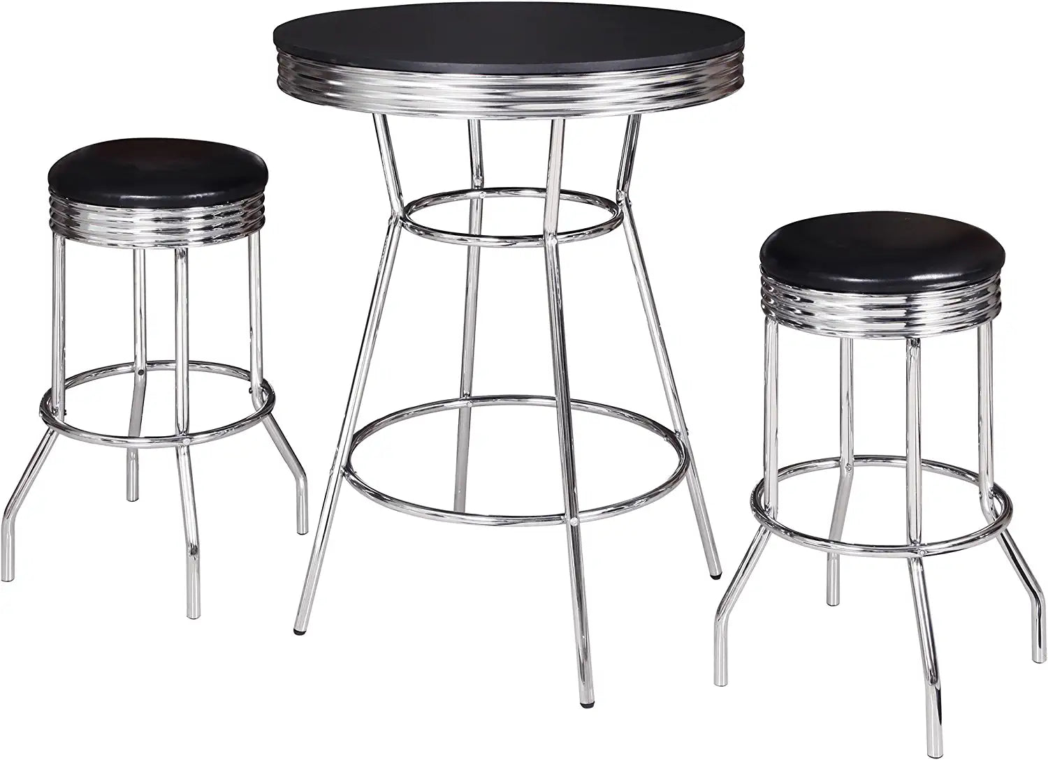 Hathaway Remington 3 Piece Pub Table Set, Chrome/Black