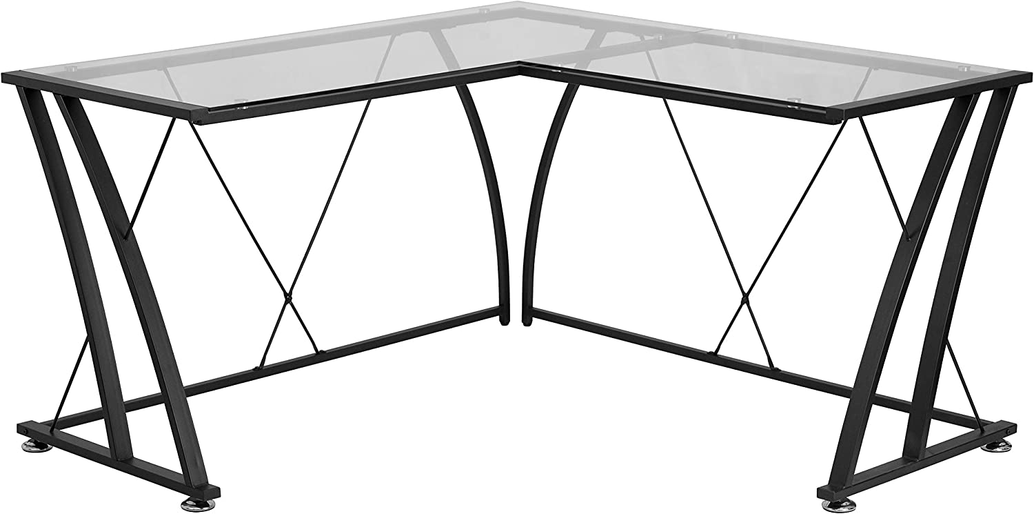Flash Furniture Glass L-Shape Computer Desk with Black Metal Frame