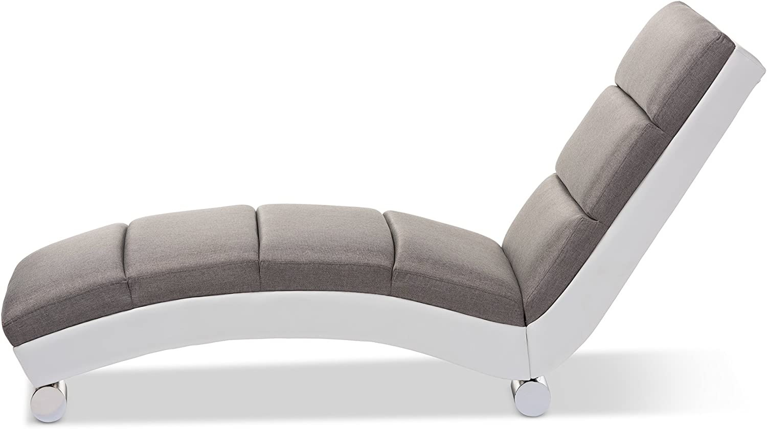 Baxton Studio Percy Modern Contemporary Grey Fabric and White Faux Leather Upholstered Chaise Lounge, Medium, Gray