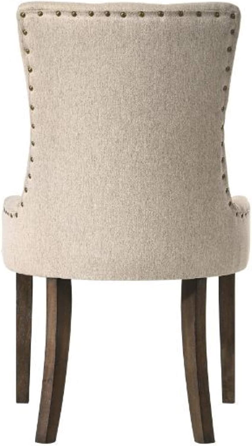 Acme Furniture Farren Side Chair, Beige Fabric &amp; Espresso Finish