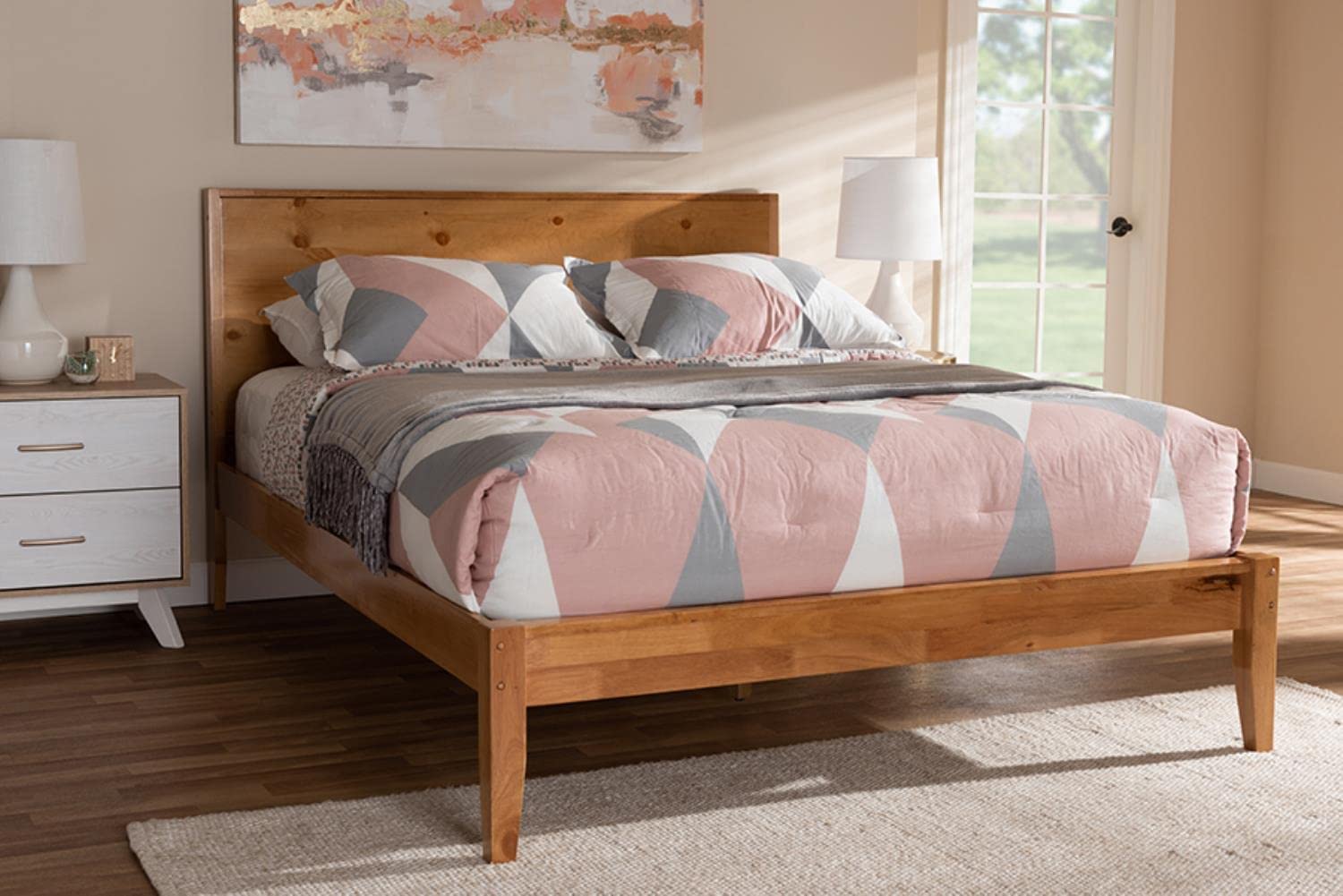 Baxton Studio Marana Modern and Rustic Natural Oak and Pine Finished Wood Queen Size Platform Bed