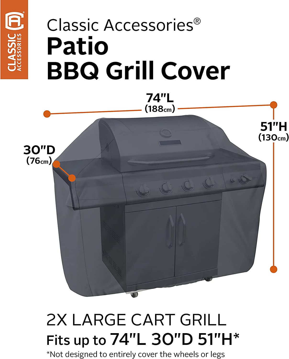 Classic Accessories Water-Resistant 74 Inch BBQ Grill Cover