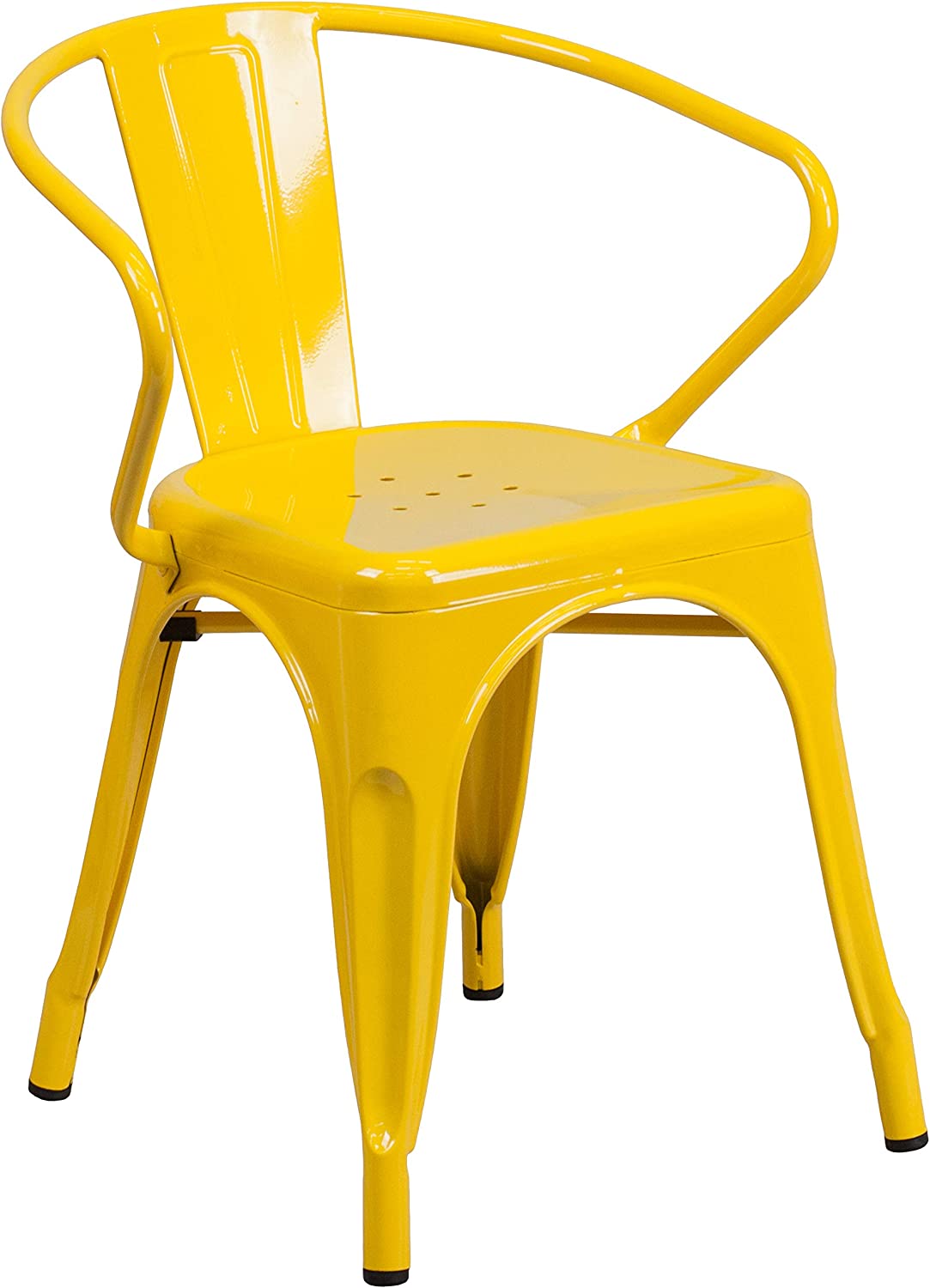 Flash Furniture Commercial Grade 30&#34; Round Yellow Metal Indoor-Outdoor Table Set with 4 Arm Chairs