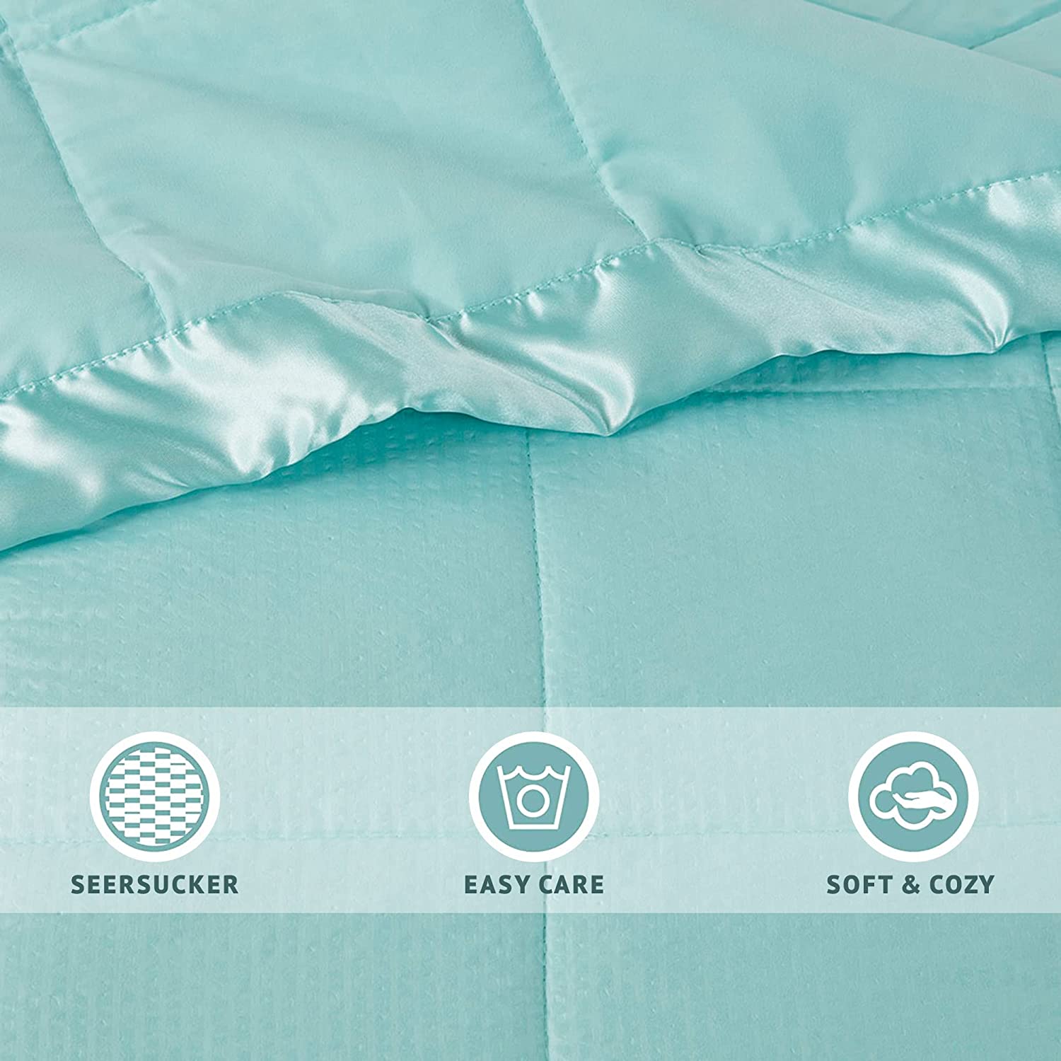 Madison Park Cambria Down Alternative Blanket, Premium 3M Scotchgard Moisture Wicking Treatment All Season Lightweight and Soft Cover for Bed with Satin Trim, King, Aqua