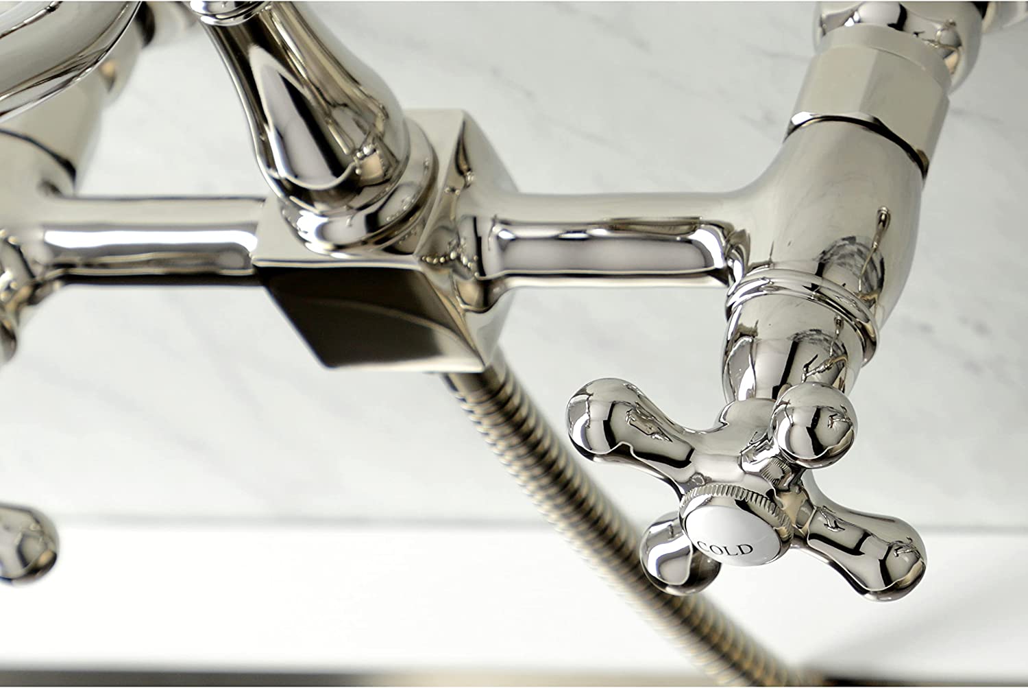 Kingston Brass KS1246AXBS Heritage Bridge Kitchen Faucet, Polished Nickel