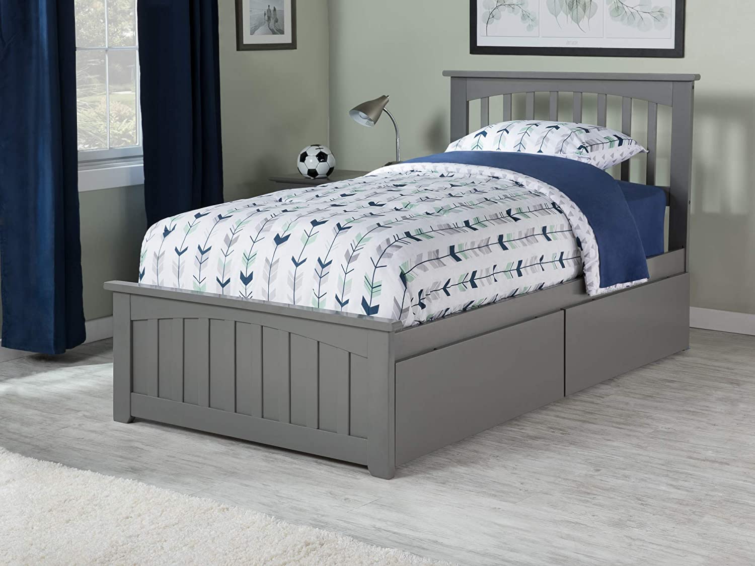 AFI Mission Platform Matching Footboard and Turbo Charger with Urban Bed Drawers, Twin/X-Large, Grey