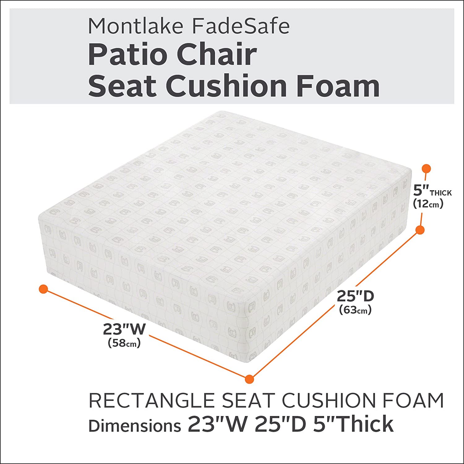 Classic Accessories 23 x 25 x 5 Inch Patio Lounge Seat Cushion Foam