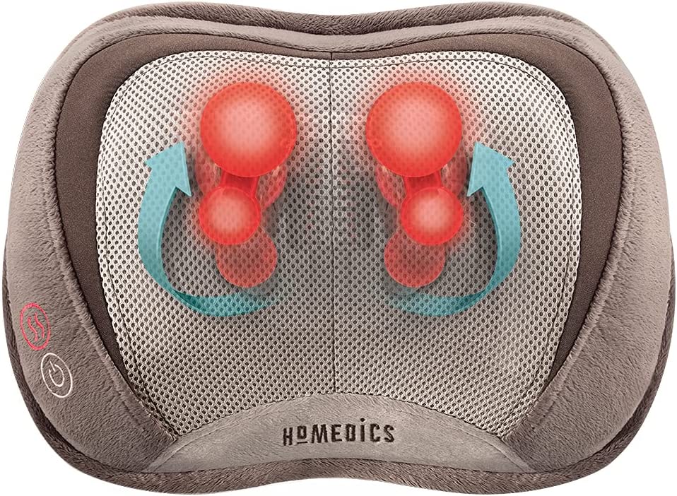 HoMedics 3D Shiatsu and Vibration Massage Pillow with Heat, Full-Body Relaxation Targets Upper and Lower Back, Neck, and Shoulders, Integrated Controls, Comfortable Padding, Lightweight for Travel