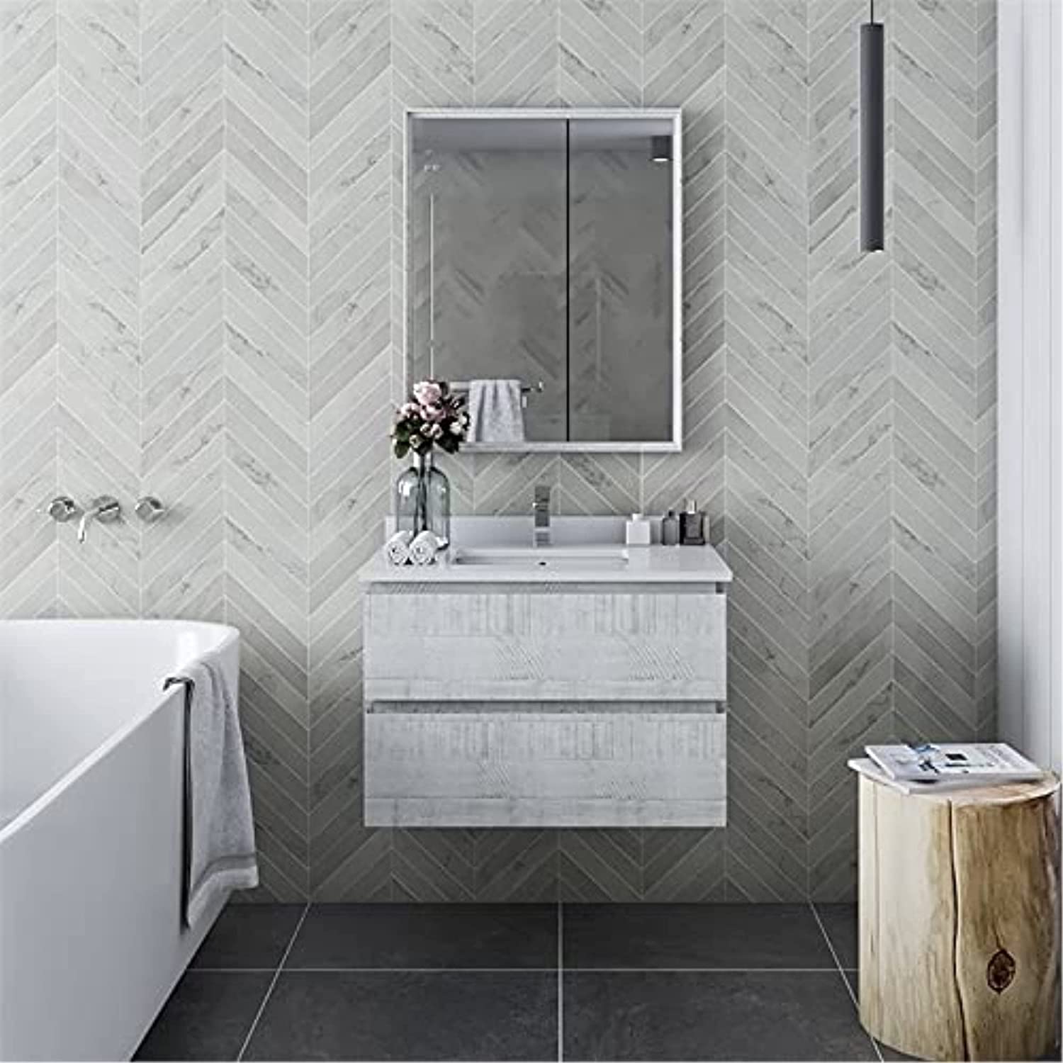 Fresca Formosa 30&#34; Wall Hung Modern Bathroom Vanity w/Mirror in Rustic White