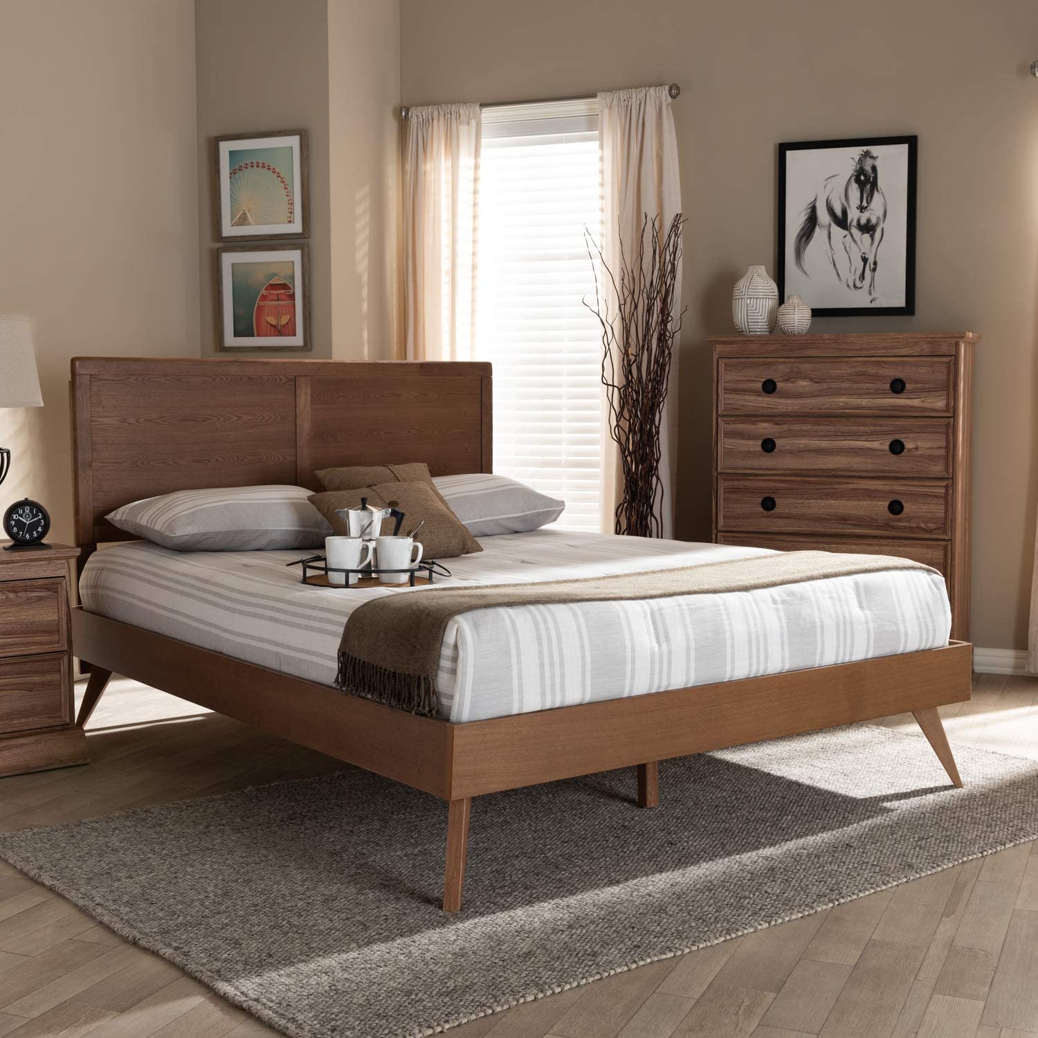 Baxton Studio Zenon Mid-Century Modern Walnut Brown Finished Wood Full Size Platform Bed