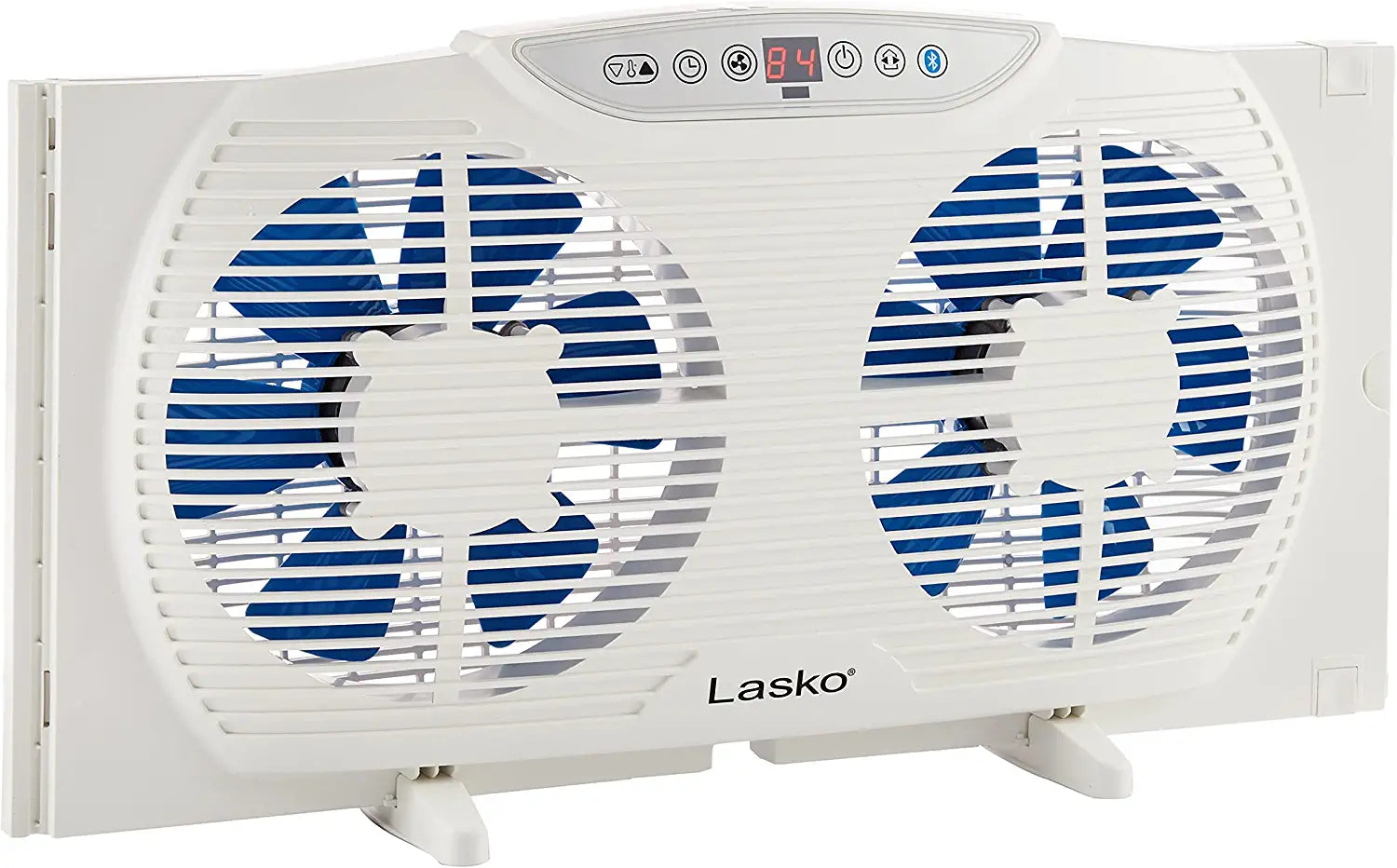 Lasko W09560 Bluetooth Enabled Twin 9-Inch Window Fan with Independent Electrically Reversible Intake &amp; Exhaust Motors with Thermostat and Timer for Bedroom Indoor Home Use, White