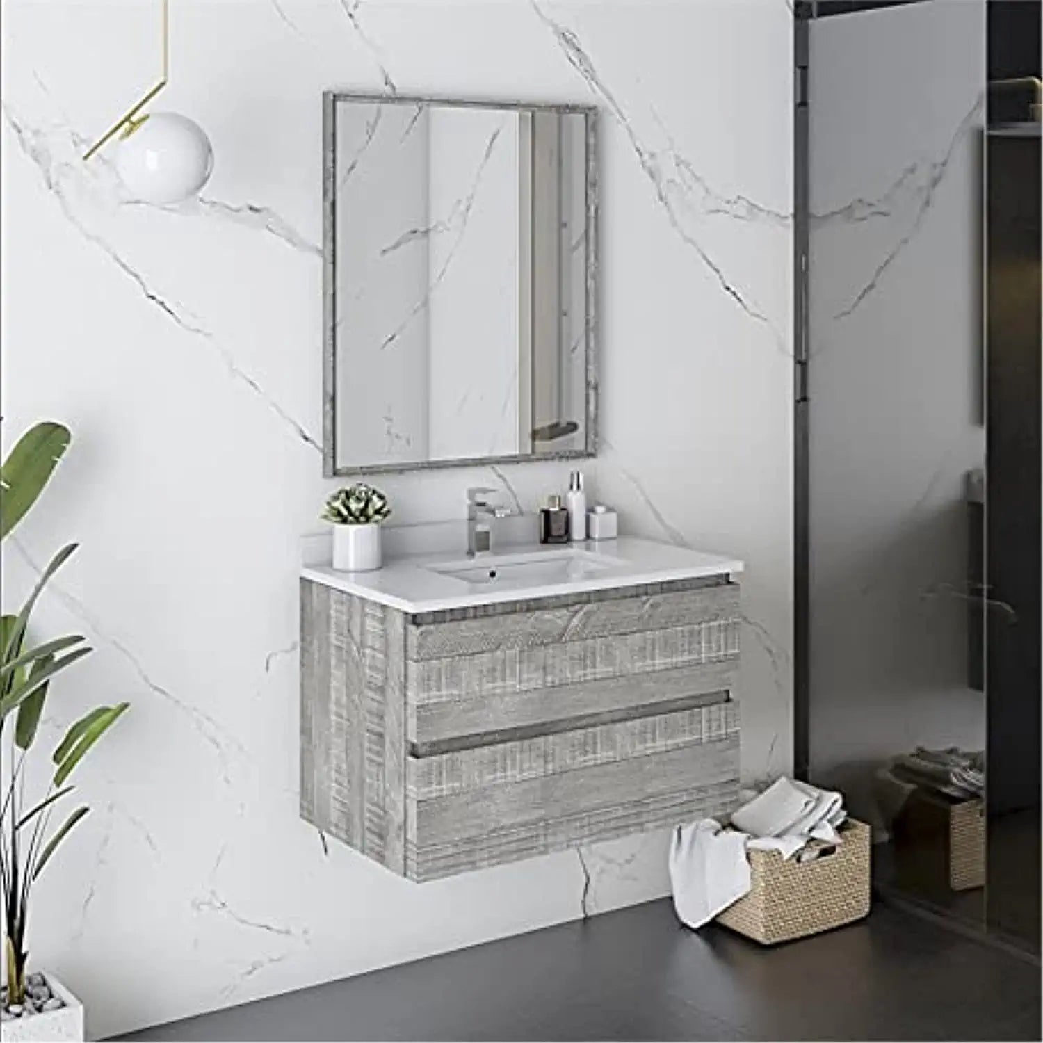 Fresca Formosa 30&#34; Wall Hung Modern Bathroom Vanity w/Mirror in Ash
