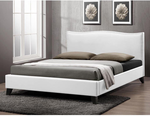 Baxton Studio Battersby White Modern Bed with Upholstered Headboard - Queen Size