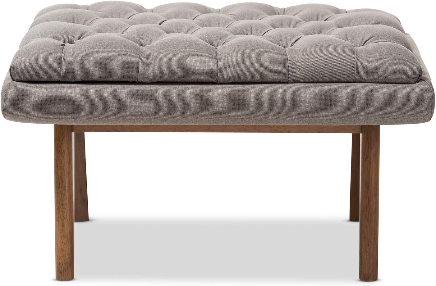 Baxton Studio Annetha Mid-Century Modern Grey Fabric Upholstered Walnut Finished Wood Ottoman/Mid-Century/Grey/Medium Wood/Fabric Polyester 100%&#34;/Rubber Wood/Foam