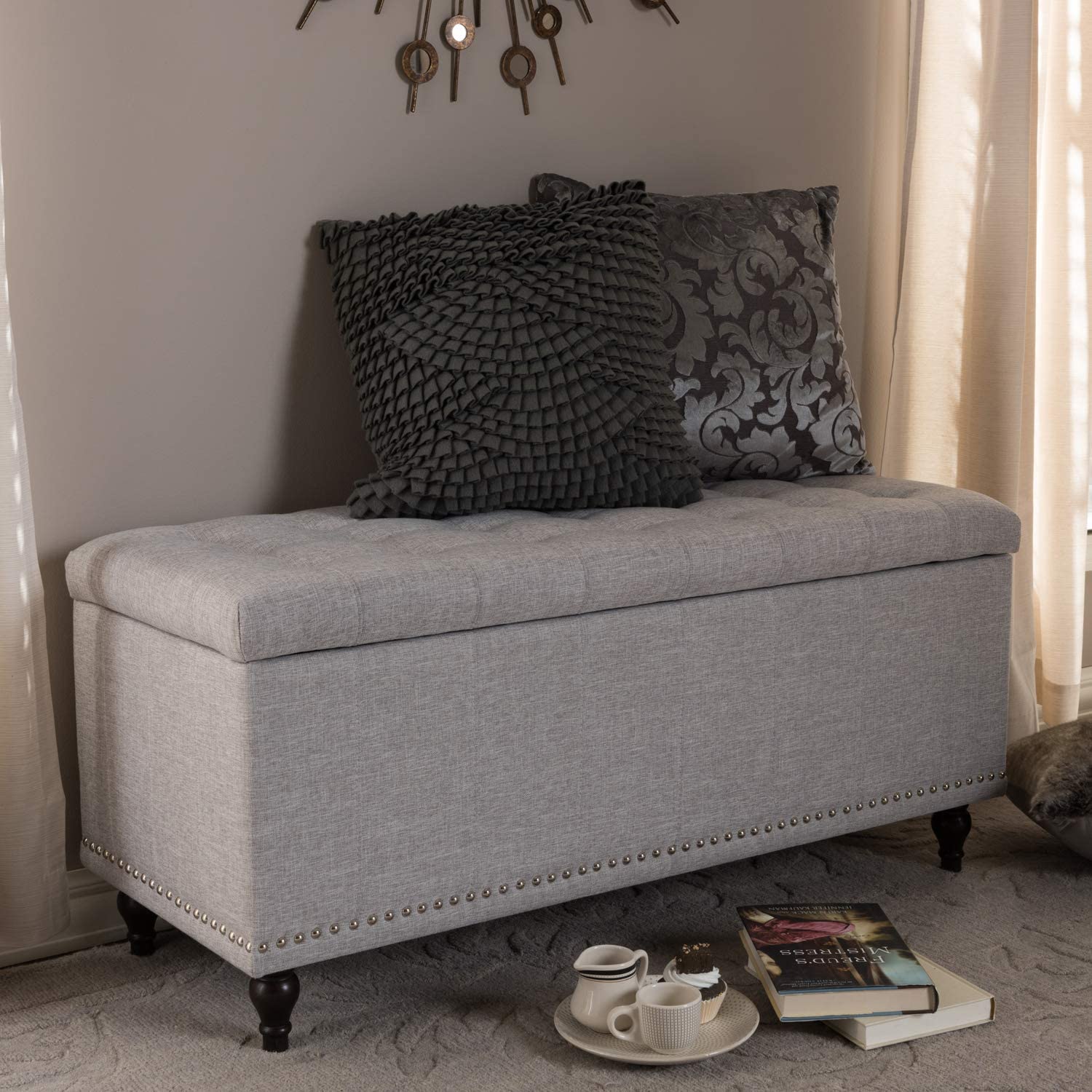 Baxton Studio Kaylee Modern Classic Upholstered Button-Tufting Storage Ottoman Bench Greyish Beige