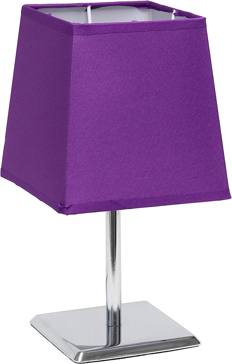 Simple Designs LT2062-WHT Mini Chrome Squared Empire Fabric Shade Table Lamp, White