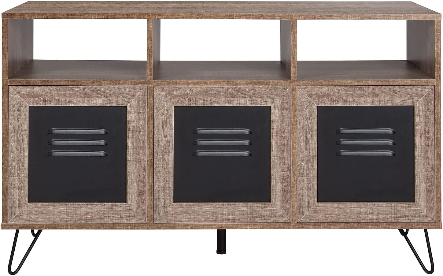 Flash Furniture Woodridge Collection 44&#34;W 3 Shelf Storage Console/Cabinet with Metal Doors in Rustic Wood Grain Finish