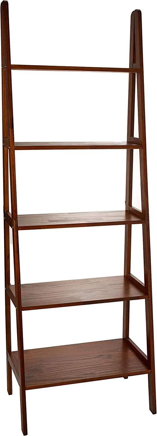 Casual Home 5-Shelf Ladder Bookcase, Warm Brown