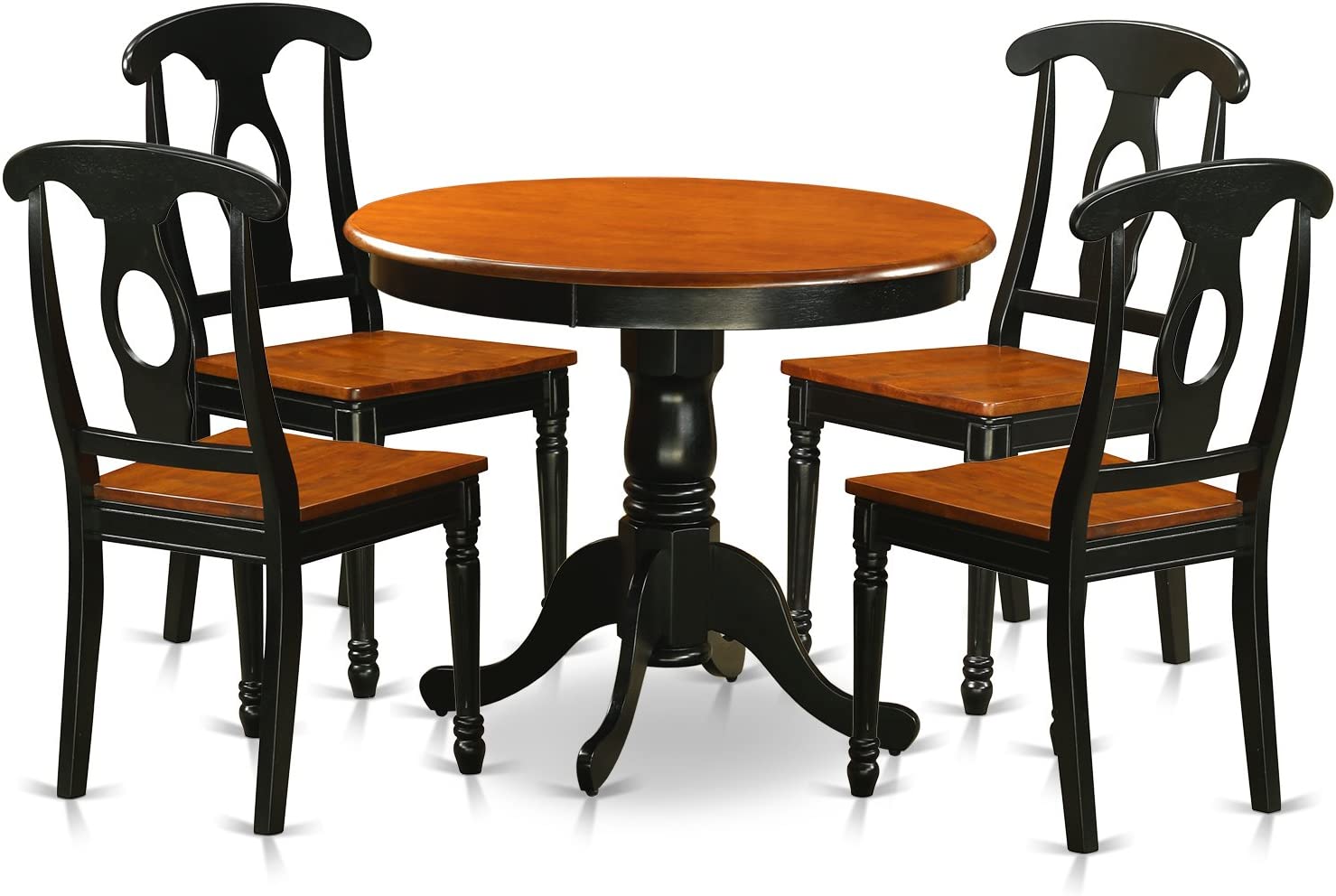 East West Furniture Dinette Set- 4 Wonderful Kitchen Chairs - A Wonderful Mid-Century Dining Table- Wooden Seat- Cherry and Black Wood Table