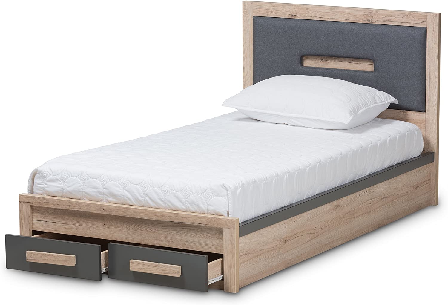 Baxton Studio Pandora Twin Storage Platform Bed in Gray and Oak Brown