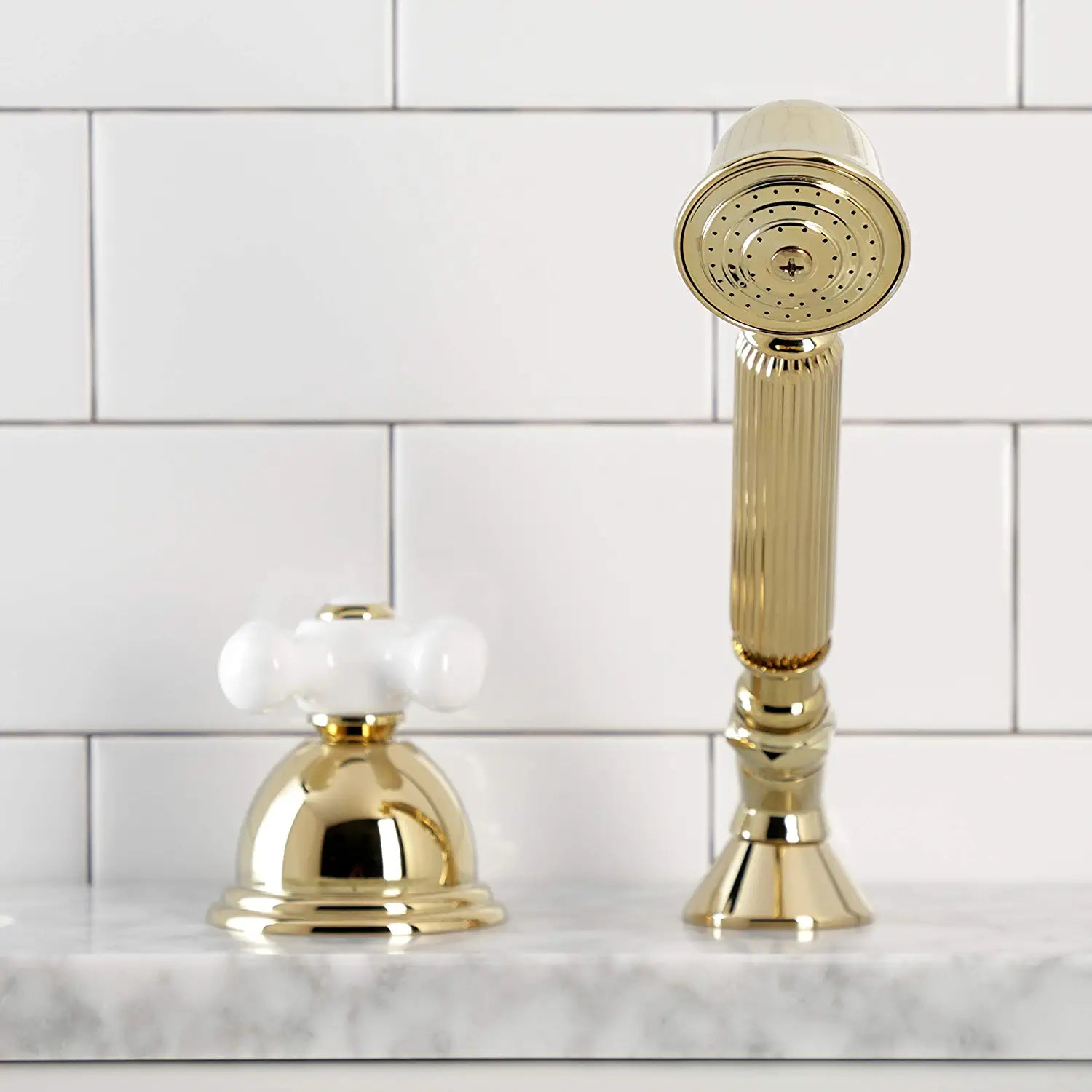 Kingston Brass KSK3352PXTR Vintage Deck Mount Hand Shower with Diverter for Roman Tub Faucet, Polished Brass