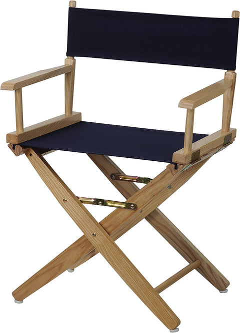Extra-Wide Premium 18 Directors Chair Natural Frame W/Navy Color Cover